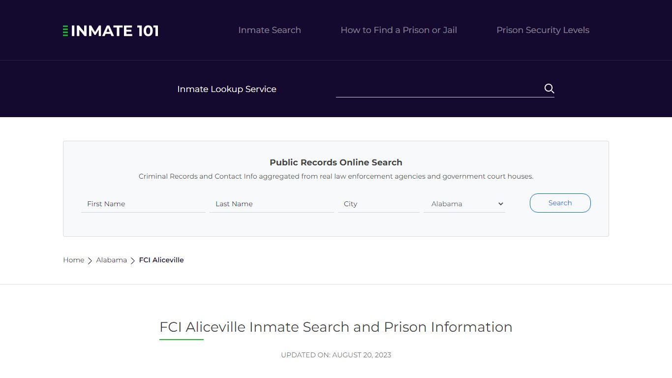 FCI Aliceville Inmate Search | Lookup | Roster