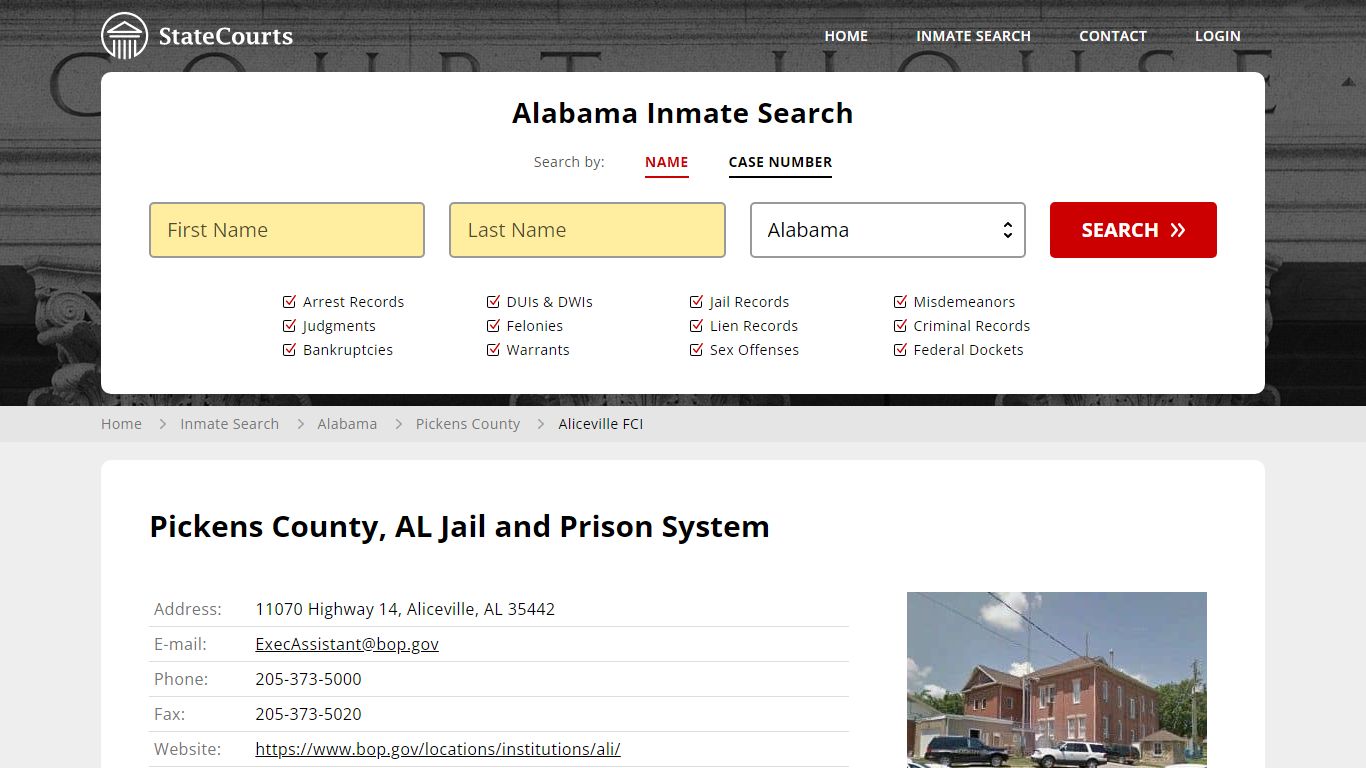 Aliceville FCI Inmate Records Search, Alabama - StateCourts