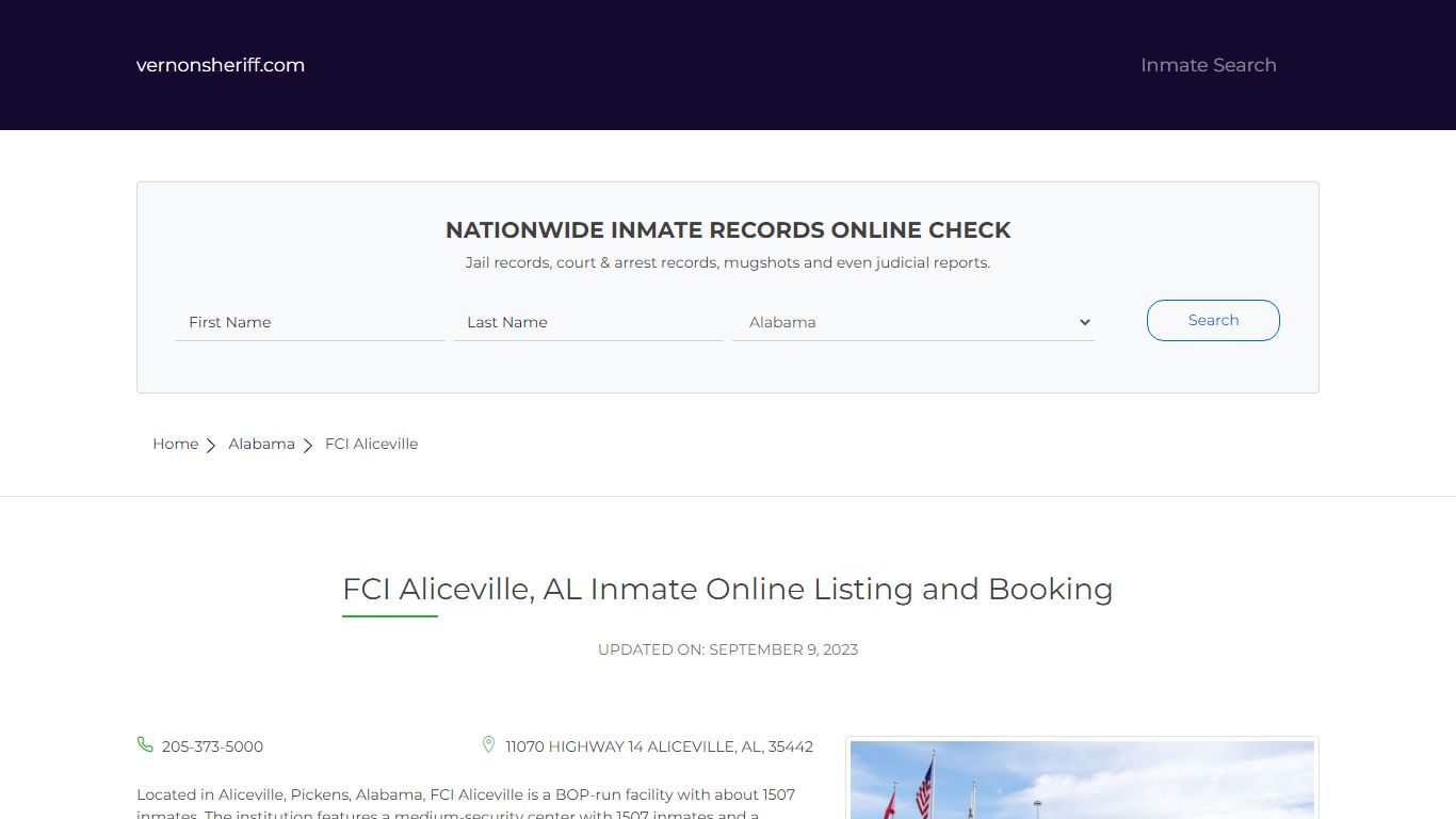 FCI Aliceville, AL Inmate Online Listing and Booking